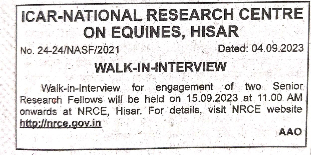 ICAR HISAR Senior Research Fellow Recruitment 2023