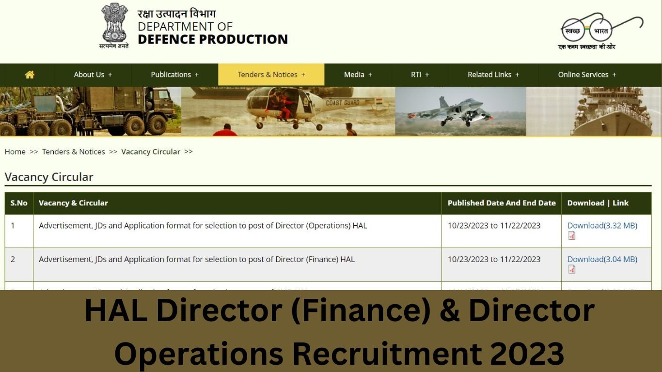 HAL Director (Finance) & Director Operations Recruitment 2023