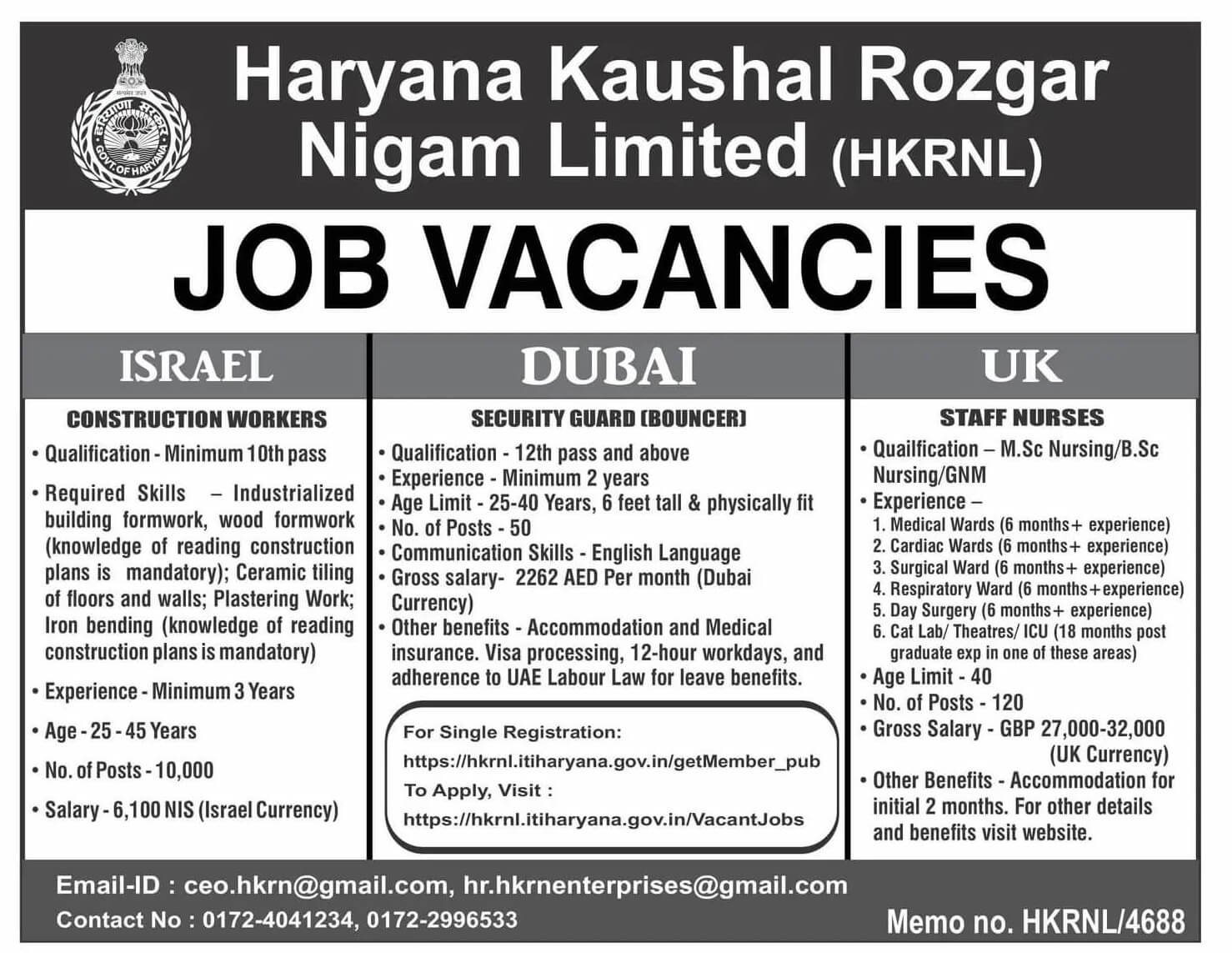 HKRN Recruitment 2023 Overseas Placement