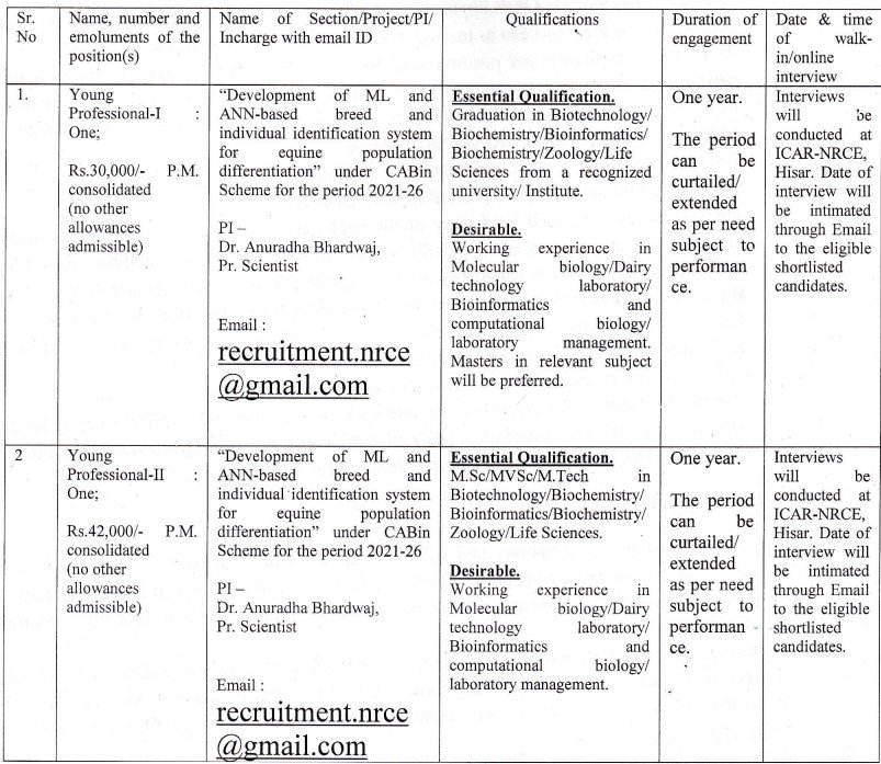 ICAR-NRCE HISAR Recruitment