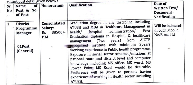 District Ayush Society Mahendragarh Narnaul Recruitment 2025
